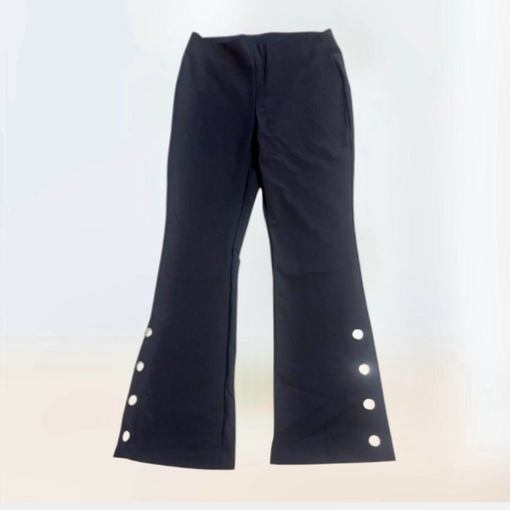 Women Black Flare Pants with Button Accents